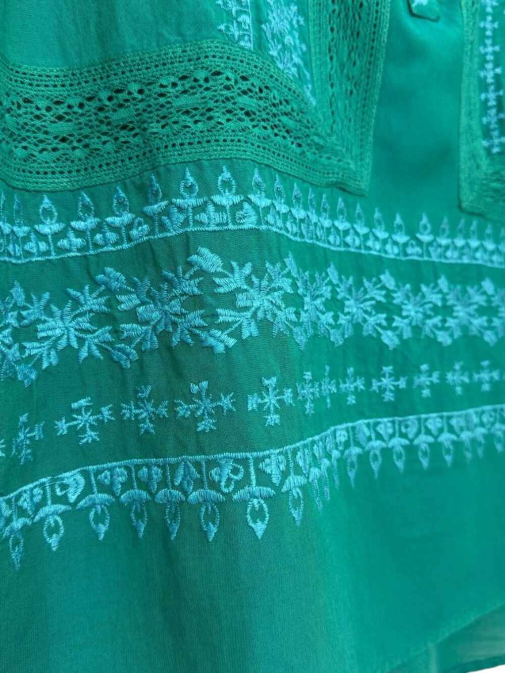 Sundance Almara Embroidered and Lace Long Sleeve in Teal Women's Top Size M - Picture 7 of 9
